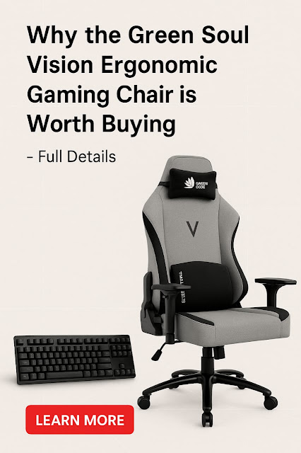 Grey Green Soul Vision ergonomic gaming chair with adjustable lumbar support and headrest, perfect for gaming and office use.
