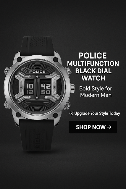 Police Multifunction Black Dial Watch – Bold Style for Modern Men. Police Quartz Multifunction Black Dial Silicone Strap Watch for Men – Stylish and Durable".