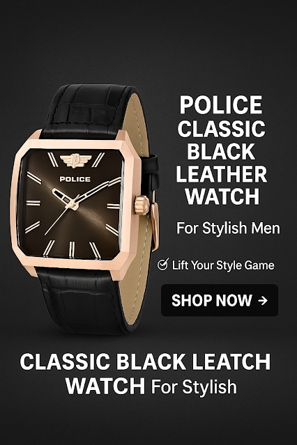 Police Men’s Quartz Analog Watch – Stylish Black Leather Strap with Unique Dial . Police Quartz Watch with Unique Dial and Leather Band.
