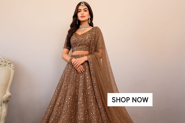A group of girls wearing beautiful ethnic lehengas in different colors and designs.