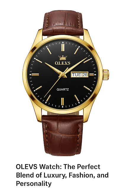 OLEVS Men’s & Women’s Watches – The Symbol of Modern Luxury OLEVS luxury wristwatch with black dial, golden case, and brown leather strap – stylish and elegant design for men.