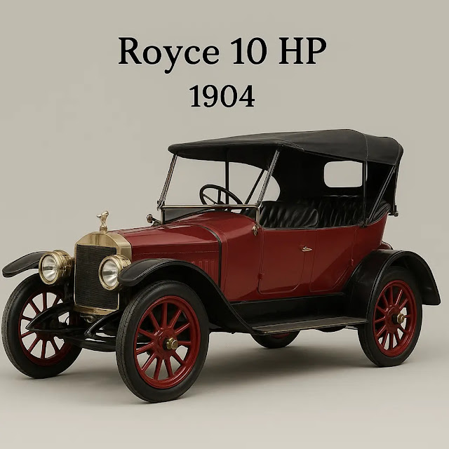 Royce 10 HP – The First Rolls-Royce Car (1904)" Vintage Royce 10 HP – the first Rolls-Royce car introduced in 1904, a symbol of luxury and engineering excellence."
