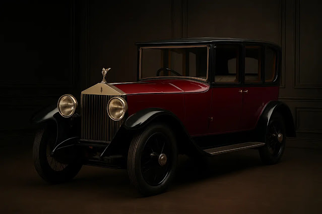History of Rolls-Royce – The King of Luxury Cars" "Rolls-Royce history illustrated with vintage 1920s model and modern luxury car timeline."