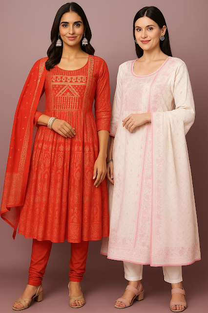 Elegant Festive Ethnic Looks for Women | Velluxie World A blog banner featuring three women in elegant ethnic outfits — red, and off-white — on a royal blue luxury background with the text “Top Festive Ethnic Looks for Women ✨” and Velluxie World branding.
