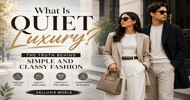 What Is Quiet Luxury? A Complete Fashion Guide A stylish man and woman wearing neutral-colored outfits that represent the quiet luxury fashion trend, with a clean city background and elegant minimalist style.