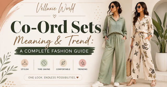 Co-Ord Sets Complete Fashion Guide . Modern fashion banner featuring stylish women wearing trendy co-ord sets with the title "Co-Ord Sets Meaning & Trend: A Complete Fashion Guide