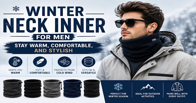 Winter Neck Warmer for Men: Stay Warm & Stylish A man wearing a winter neck warmer with a warm jacket, showing a stylish and comfortable accessory for cold weather.