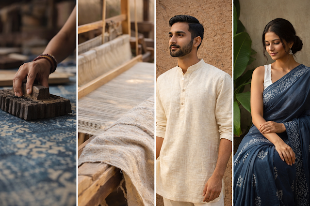 Sustainable Fashion Trends 2026 – Ethical Indian Ethnic Wear Trending Indian fashion outfit featuring sustainable ethnic wear made with eco-friendly fabrics and ethical craftsmanship.