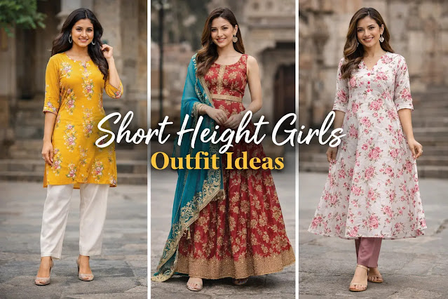 short height girls indian outfit ideas with kurti lehenga and ethnic dress styling for taller look