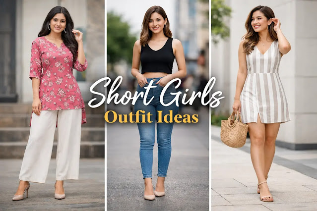 short height girls outfit ideas with jeans crop top and striped dress styling tips to look taller